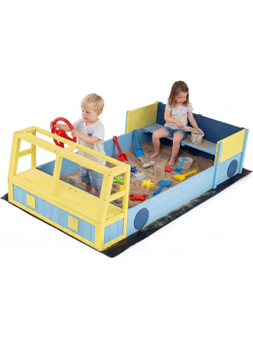 Sandkasten mit Sitzbank im Form von Cartoon-Auto in Grün