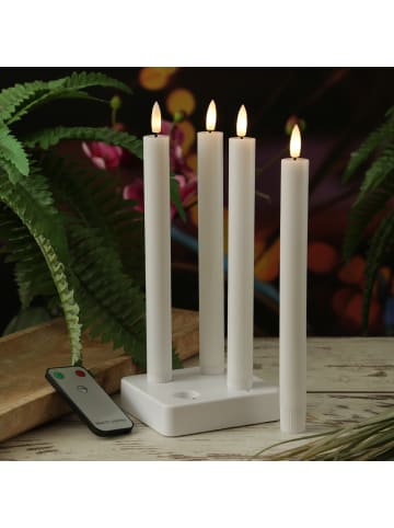 4x LED Stabkerzen Tafelkerzen wiederaufladbar H: 25cm in weiß