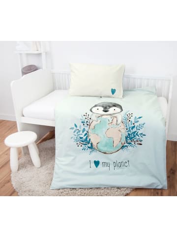 2 tlg. Renforcé Bettwäsche 100x135cm Pinguin in Hellblau