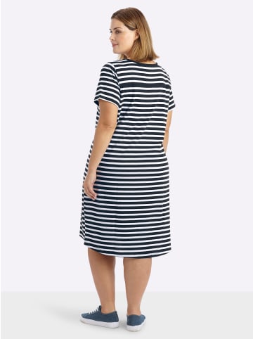 Jersey-Kleid in tiefblau-weiß-geringelt