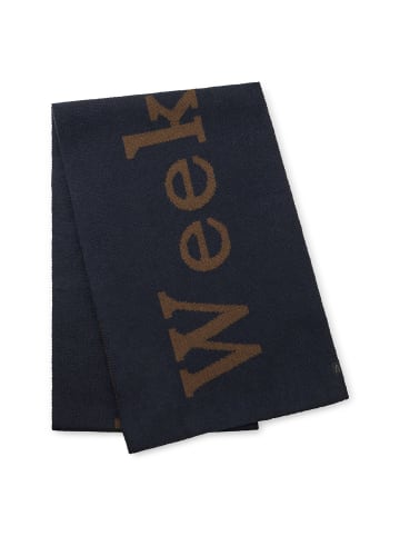 Strickschal mit Schriftzug in Navy Blau