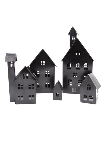 5er Set Deko Häuser Metall in Schwarz