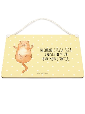 Schild Katze Umarmen mit Spruch in Gelb Pastell