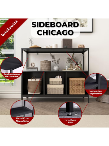Sideboard Chicago aus Metall mit 3 Fächern in Schwarz