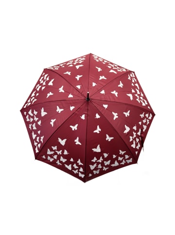 Stockschirm mit Schmetterlingsmotiv-Verfärbung im Regen in Rot