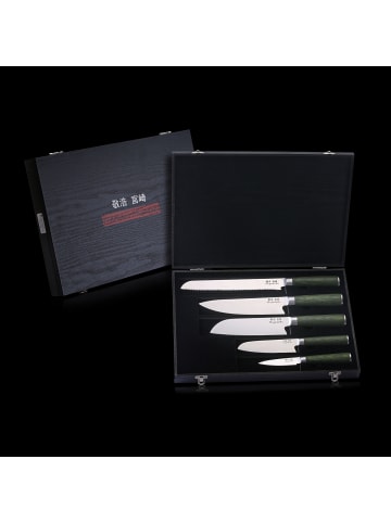 Miyazaki Kodawari 5 tlg. Kochmesser set , Griff aus Pakkaholz mit Holzschachtel