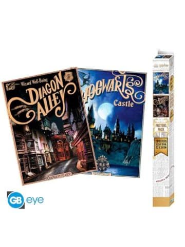 Papeterie/PBS - ABYstyle Harry Potter Retro Hogwarts & Diagon 2er Chibi Pos