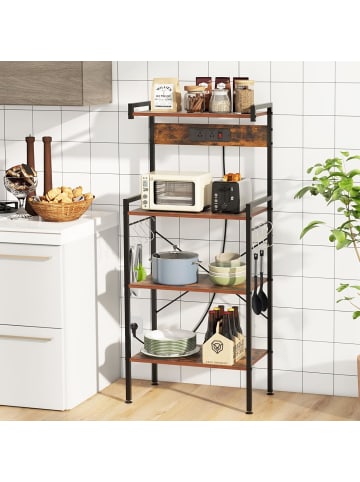 Küchenregal mit Steckdosen 59 x 34 x 136 cm in Braun