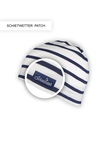 Beanie Mütze gestreift, Baumwolle, in weiß-navy