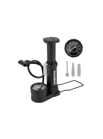 Standfahrradpumpe mit Manometer – Schwarz - Pumpe mit 3 Aufsätzen in Schwarz