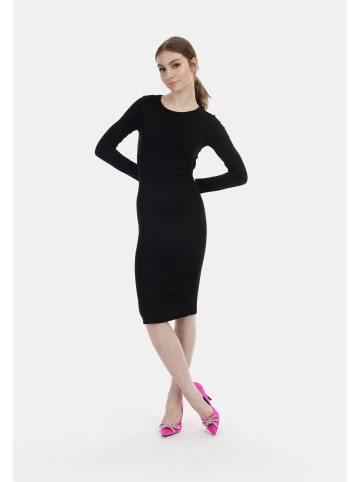 Damen Langarmkleid Midi in Schwarz