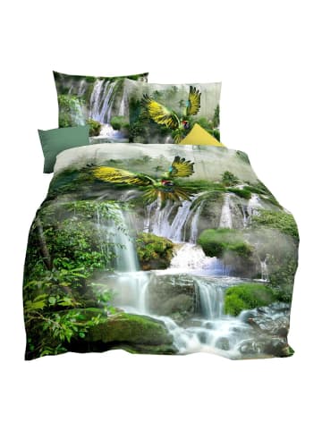 2 tlg. Mako Satin Bettwäsche Wasserfall in Grün
