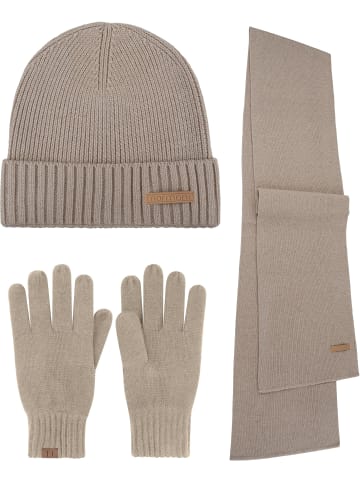 Merinowolle Winterset Mütze, Schal und Handschuhe Yuma in Beige