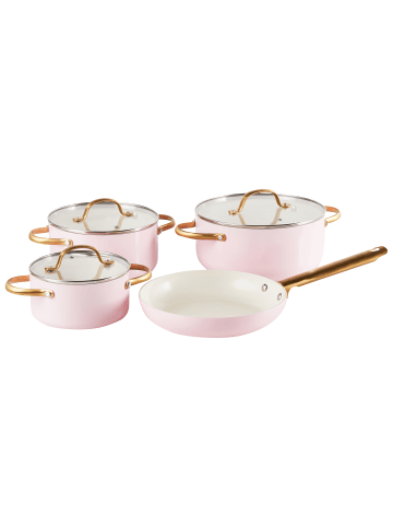 7-tlg Kochgeschirr ELITE PRO in Rosa/Gold/Weiß
