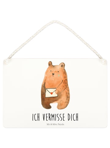 Holzbild Bär Vermissen mit Spruch in Weiß