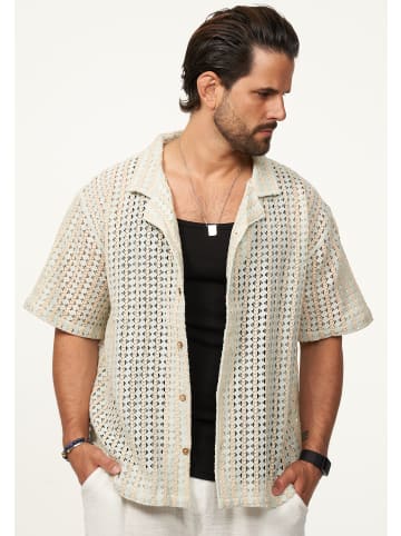 Kurzarmhemd - im Vintage Summer-Look Strick Polo-Hemd T-Shirt in Sage-Ecru