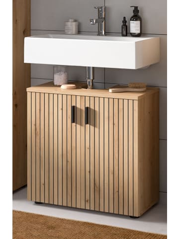 Waschbeckenunterschrank Eiche Artisan 80 cm, Unterschrank mit Rillen-Optik