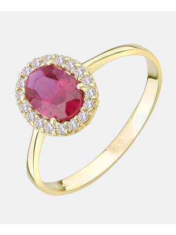 Cluster-Ring aus 375 Gelbgold mit Zirkonia mit Rubin