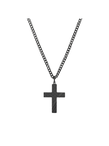 Kette mit Anhänger Edelstahl, IP schwarz, Carbon in schwarz