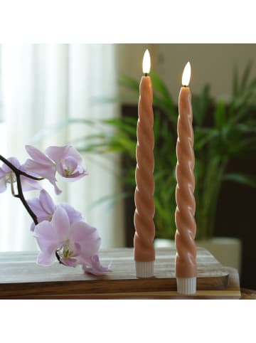 2er Set LED Stabkerzen TWIST Tafelkerzen gedreht H: 25cm in altrosa