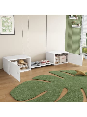 Schuhbank in Weiß 189x34,5x40 cm mit Ablage für Eingangsbereich