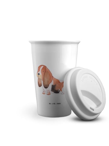 ToGo Kaffeebecher Hund Basset Hound ohne Spruch in Weiß