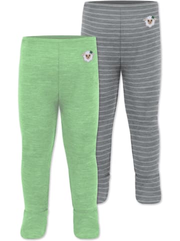 2er Pack Baby Merino Unterhose mit Füßen in Grau/Grün