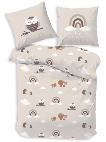 Bettwäsche-Set "Waldtiere - Eule, Igel, Bär" in Beige