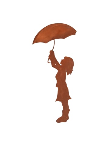 Gartenstecker Rost Mädchen mit Schirm in Braun