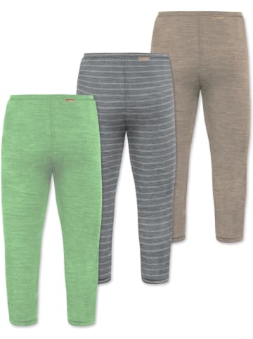 3er Pack Baby Merino Unterhose mit Füßen in Beige/Grau/Grün