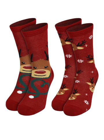2er Pack Rentier Winter Socken Weihnachtssocken Sneaker Söckchen in rot