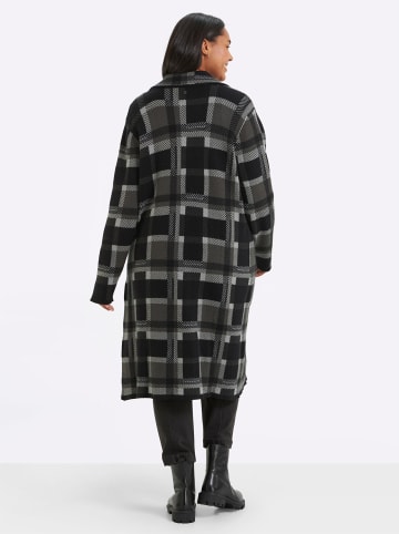 Long-Strickjacke in schwarz-graphit-kariert