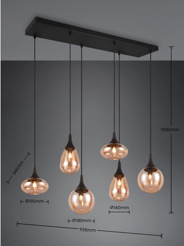 Pendelleuchte LUMINA in schwarz matt / amber