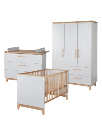 Set 'Caro', mit Kombi-Bett 70x140 cm, Wickelkommode & 3-türigem Schrank