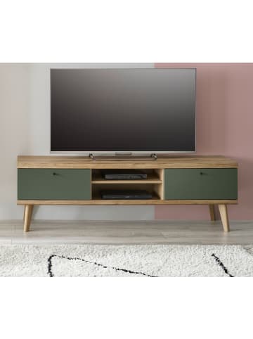 TV-Lowboard Salbei grün, Eiche skandinavisch 160 cm, Fernsehtisch mit Stauraum