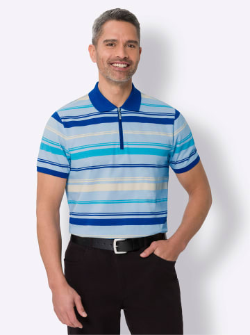 Poloshirt in eisblau-royalblau-geringelt