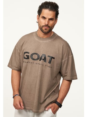 T-Shirt - mit Print Oversize-Fit Kurzarm Shirt mit Crew-Neck in Taupe