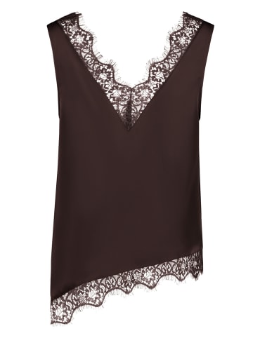 Satin-Bluse mit Spitzeneinsatz in Chocolate Plum