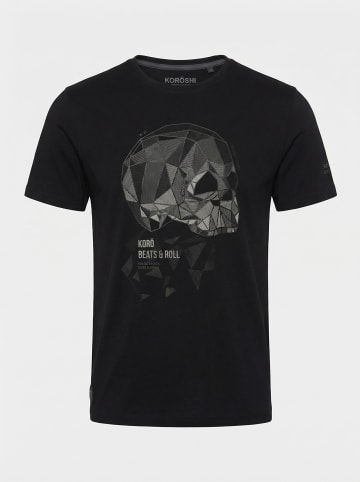 Baumwolle print-emb crew in Schwarz