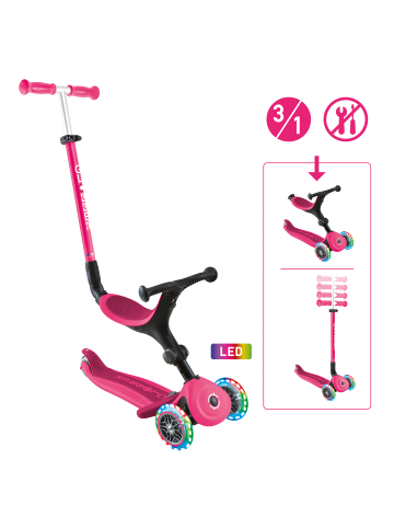 3in1 Aufsitzrad, Laufrad, Scooter GO-UP ACTIVE LIGHTS in fuchsia pink