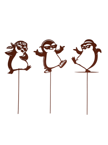 Gartenstecker Pinguine, Lustige Gartendeko aus Metall in Braun