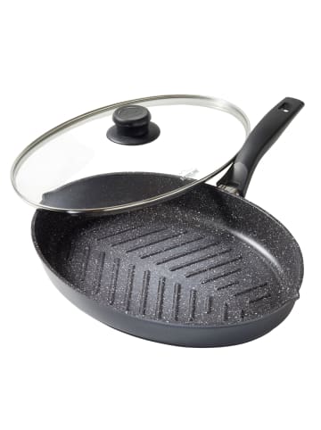 Fisch- und Schnitzelpfanne Oval 35x24 cm | mit Deckel in Anthrazit