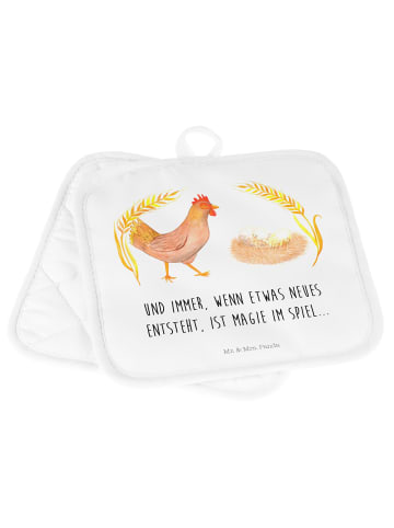 Topflappen Huhn Stolz mit Spruch in Weiß