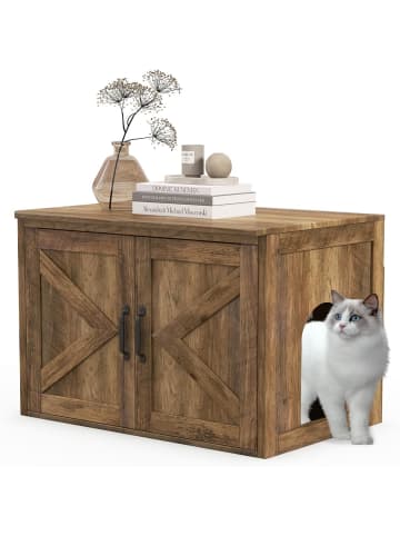 Katzenschrank Katzentoilette mit Doppeltür in Braun