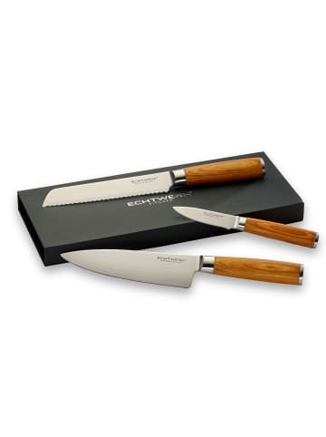 3 tlg. Set Damaszener Messer in Holzfarben