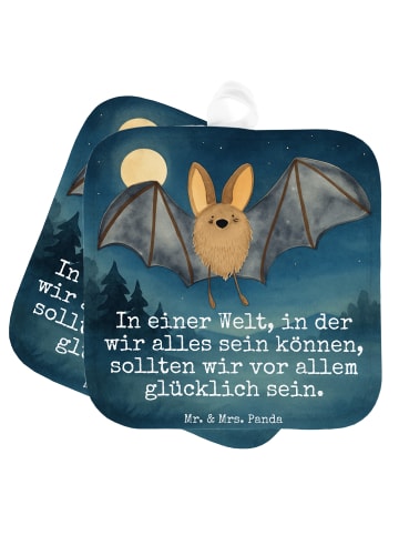 Topflappen Fledermaus Flügel Design mit Spruch in Weiß