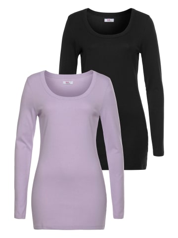 Langarmshirt in flieder, schwarz