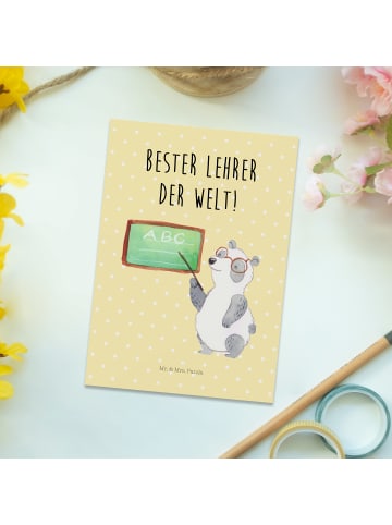Postkarte Panda Lehrer mit Spruch in Gelb Pastell