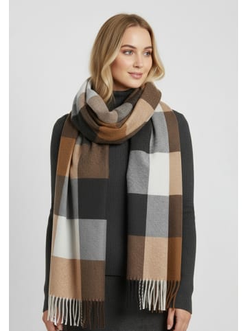Weicher Strickschal mit Fransen und geometrischem Muster in Braun