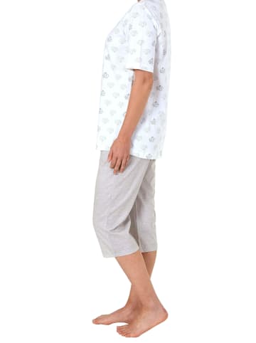Capri Pyjama kurzarm grafischen Designs - 47017 in weiss